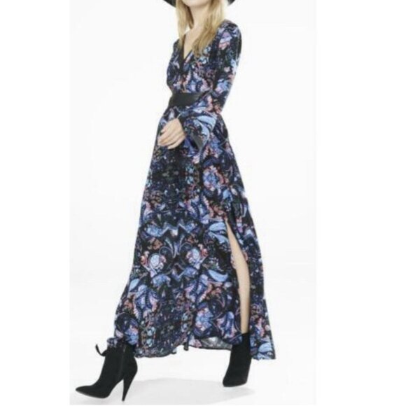 Express Dresses & Skirts - Express Women Blue Paisley Bell Sleeve Fit And Flare Maxi Dress Size 6